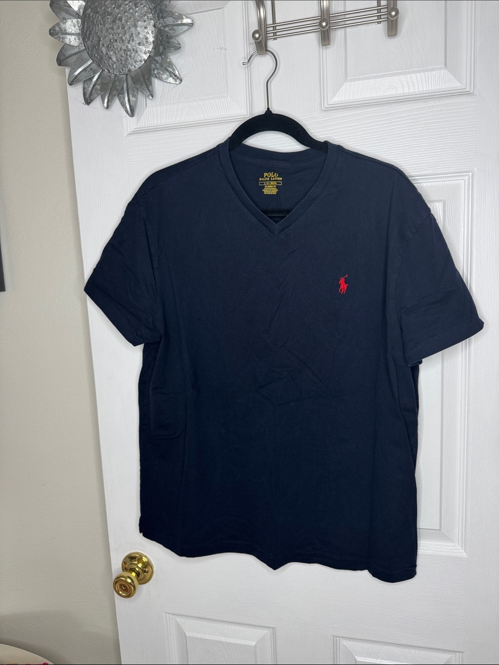 Polo by Ralph Lauren Men’s Classic Fit V-Neck Ink Blue Shirt with Red Pony Sz L